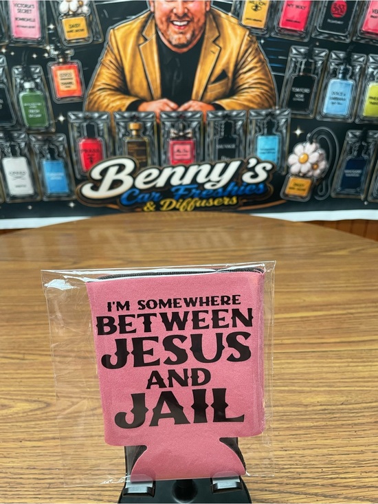 Other - Pink Can Cooler - "I'm Somewhere Between Jesus and Jail"